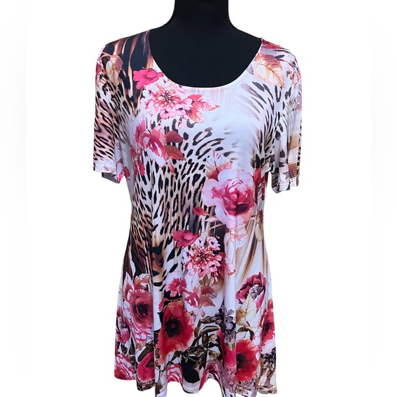 Blue Mood (M) Floral Leapoard Print casual rayon Top - Picture 1 of 10